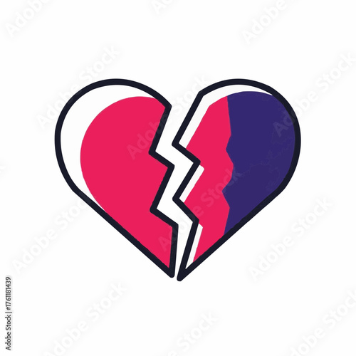 Broken heart graphic design in pink and blue colors  