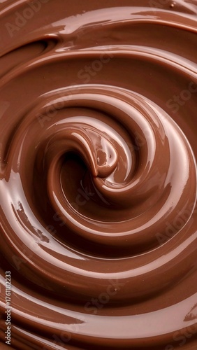 Close-up spiral of luscious, rich, brown, and swirled chocolate