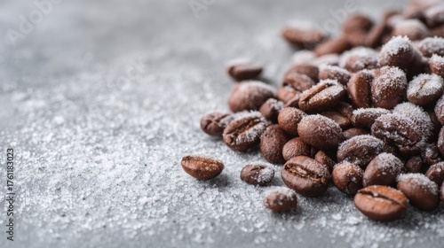Coffee Beans Covered in Sugar on a Textured Surface Create a Unique and Appetizing Scene for a Food Enthusiasts Delight