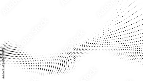 A sleek and modern abstract background with gracefully flowing waves of small grey dots on a pristine white backdrop conveying dynamic simplicity and elegance