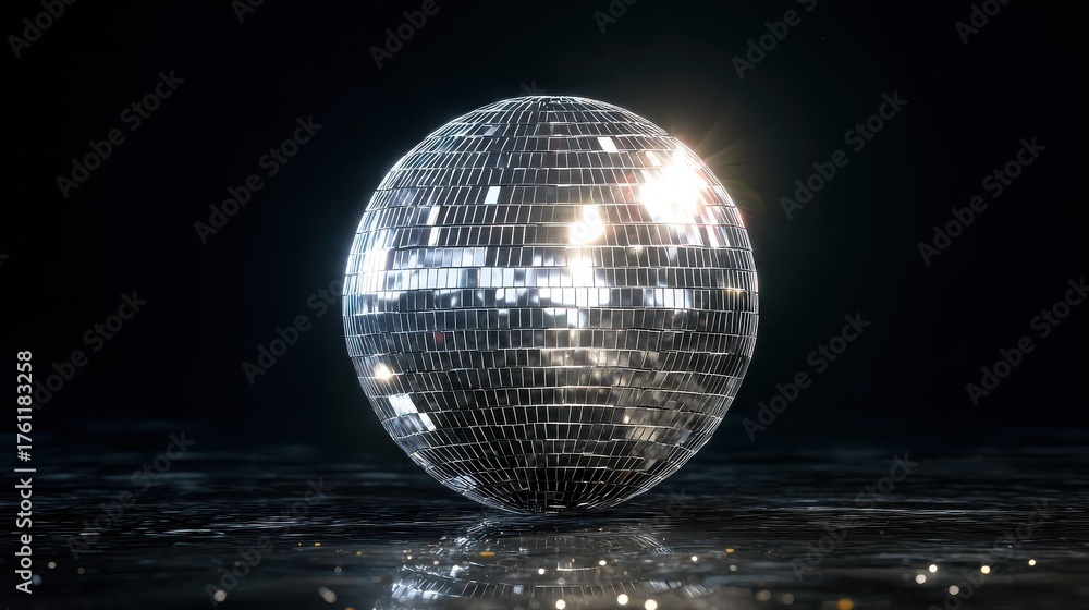 Obraz premium a single brilliantly shiny disco ball rotates against a dark background