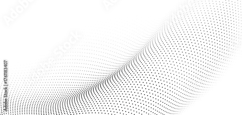 Futuristic Dotted Wave Perspective Abstract Background Dynamic Flowing Pattern of Fading Gray Halftone Points Creating a Minimalist Digital Mesh for Technology and Corporate Banner Design