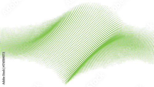 Abstract flowing green light trails creating a dynamic and ethereal wave pattern against a clean white background