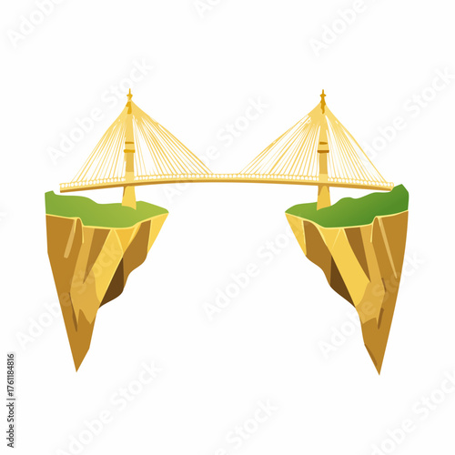 A golden bridge, symbolizing investment, perfectly connects two isolated, jagged landmasses.
