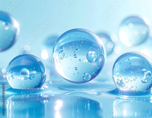 水分を閉じ込めた透明カプセルが肌をうるおす美容液ビジュアル　ジェネレーティブAI