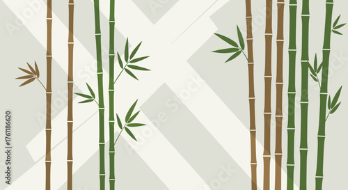 Minimal bamboo illustration with green and brown stems symbolizing balance, strength, and harmony in nature, elegant modern design on light background