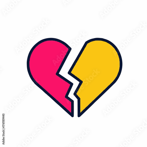 Broken heart graphic design in pink and yellow colors  