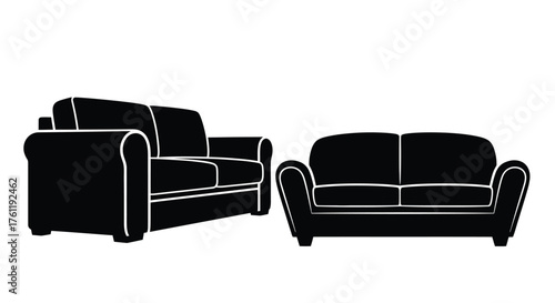 Black silhouette illustration of a sofa set and a loveseat