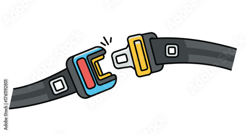 Cartoon illustration of a car seatbelt buckle showing safety restraint