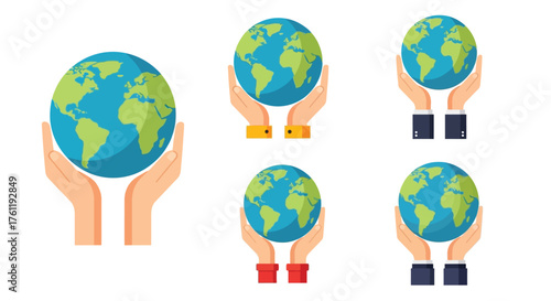 Hands carefully holding globes representing earth support and global connection