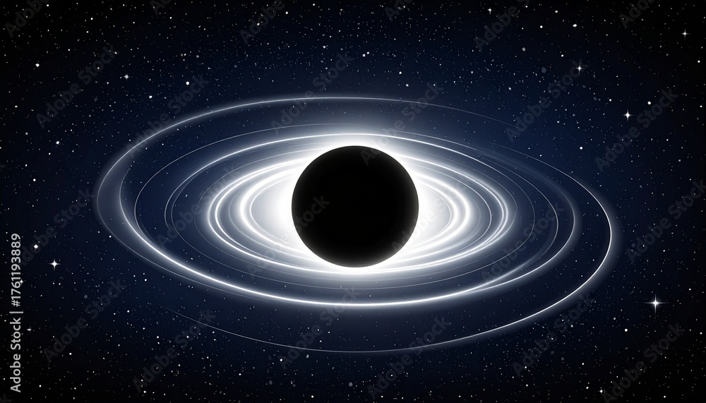 Fototapeta premium A black hole surrounded by a bright accretion disk, warping space-time.