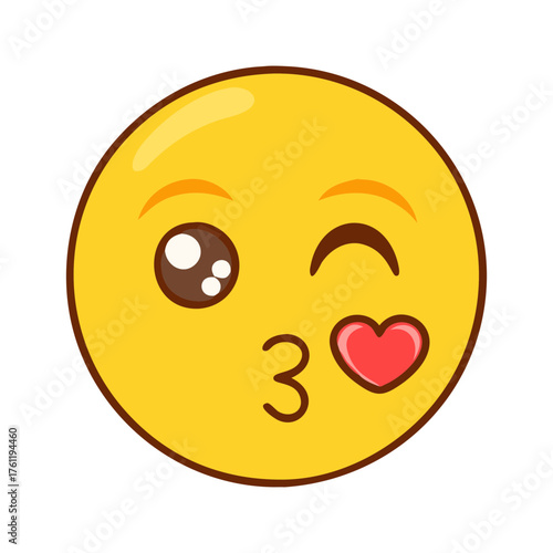 Kissing face emoji vector illustration cute winking emoji with heart emoji for valentine day