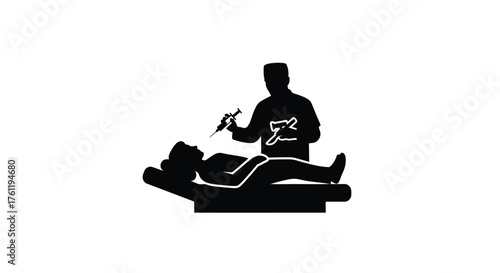 Silhouette of a doctor examining a patient lying on a bed