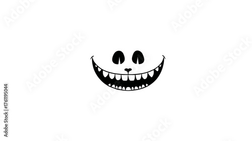 A simple, iconic vector of a cat's wide, mischievous smile floating independently, with a hint of eyes above.