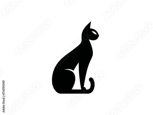 An elegant, minimalist vector icon of an Egyptian cat in profile, with a sleek body and a simple ankh symbol incorporated into its ear.