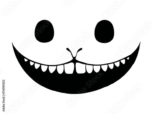 A simple, iconic vector of a cat's wide, mischievous smile floating independently, with a hint of eyes above.
