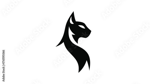 An elegant, minimalist vector icon of an Egyptian cat in profile, with a sleek body and a simple ankh symbol incorporated into its ear.