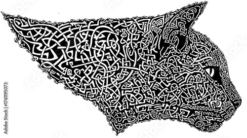 The silhouette of a cat's head formed from an intricate, endless Celtic knotwork pattern.