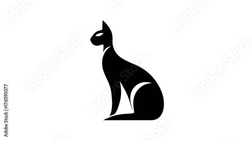 An elegant, minimalist vector icon of an Egyptian cat in profile, with a sleek body and a simple ankh symbol incorporated into its ear.