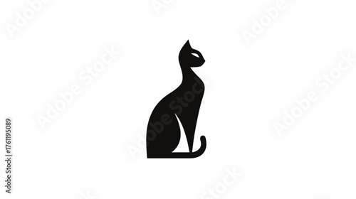 An elegant, minimalist vector icon of an Egyptian cat in profile, with a sleek body and a simple ankh symbol incorporated into its ear.