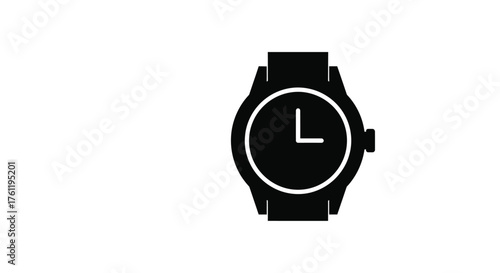 Simple black and white illustration of a wristwatch with time displayed