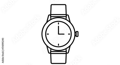 Simple black and white line drawing of a classic wristwatch design