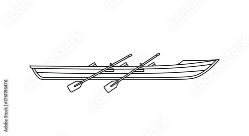 Simple black and white illustration of a rowboat with two oars