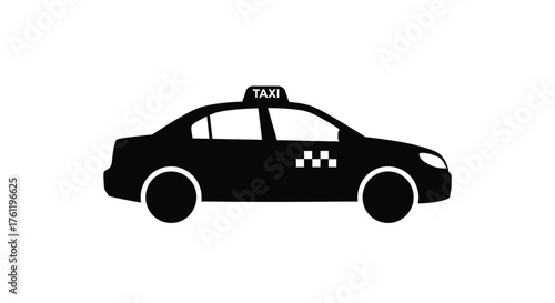 Simple black and white silhouette illustration of a classic taxi cab vehicle