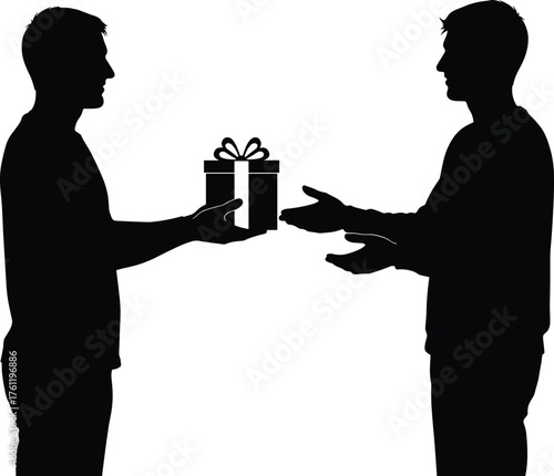 Gift exchange silhouette cartoon illustration, symbolic generosity and expressive gesture artwork for lifestyle, celebration, and emotional storytelling design