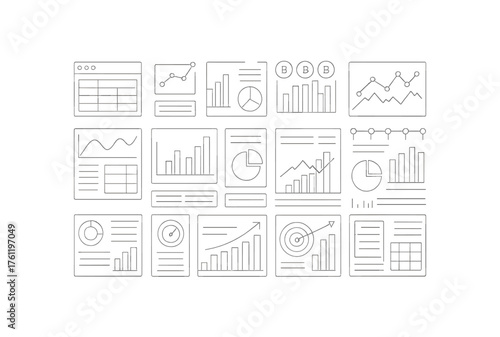 Data analytics outline icon set. Charts, graphs, and statistical diagrams collection