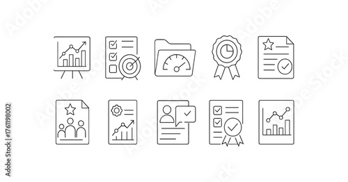 Business, analytics linear icon set. Office, data, management, analysis line icons collection