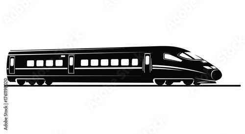 A sleek black and white illustration of a modern high speed train