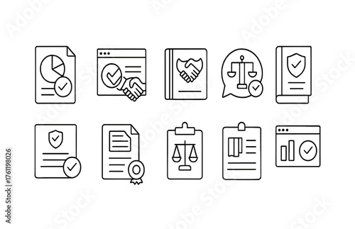 Business, finance outline icon set. Contract, agreement, analytics symbol collection