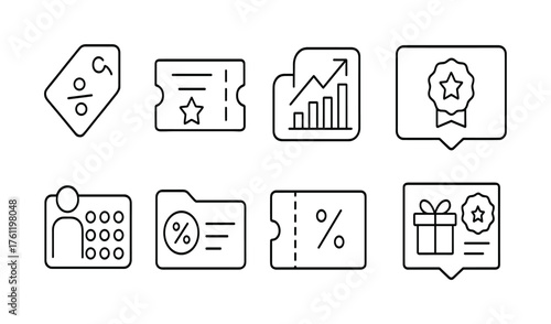 Discount, shopping outline icon set. Ecommerce, sales symbols collection