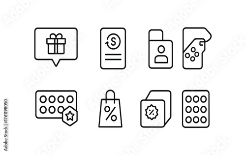 Shopping and sale outline icon set. Retail, ecommerce, marketing icons collection.