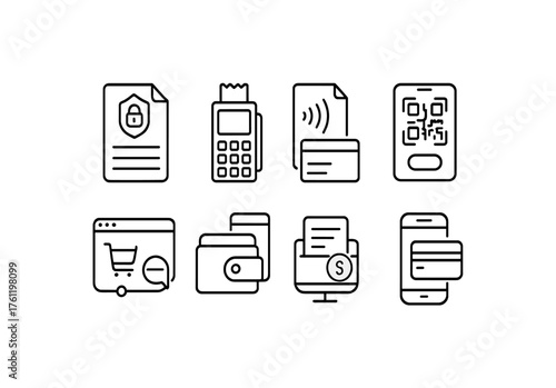 Payment and security line icon set. Digital currency icons outline collection.