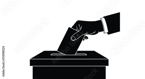 A hand depositing a ballot into a voting box civic duty illustrated