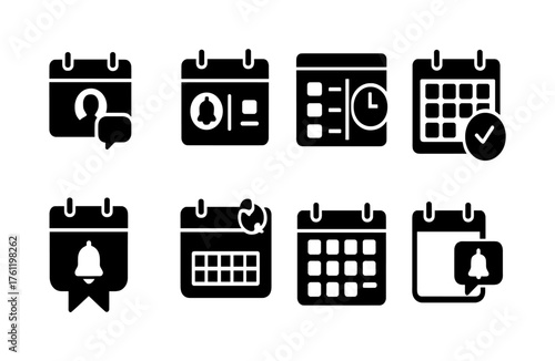Calendar and event management solid icon set for scheduling and planning