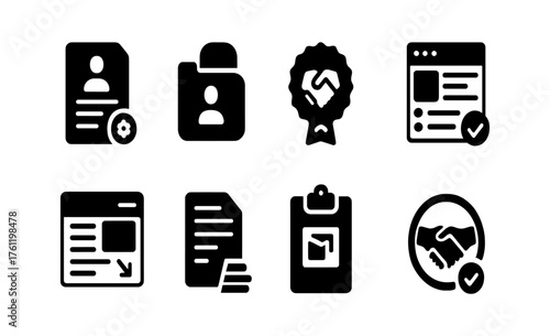 Business and office solid icon set. Professional management icons collection