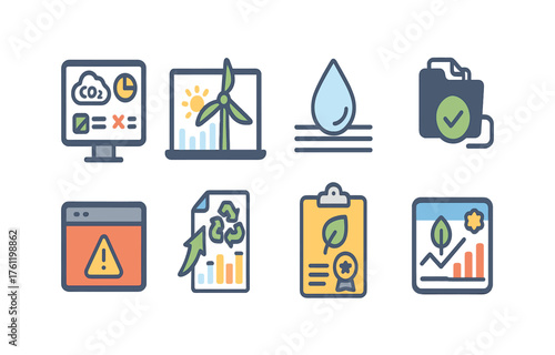 Environment, sustainability flat icon set. Eco-friendly, green, nature icons collection