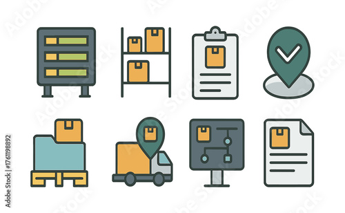 Warehouse, logistics outline icon set. Storage, delivery, inventory line collection.
