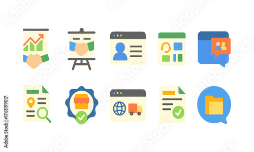 Business and marketing flat icon set for professional presentations and web design