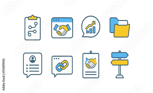 Business, office outline icon set. Productivity, communication symbols collection
