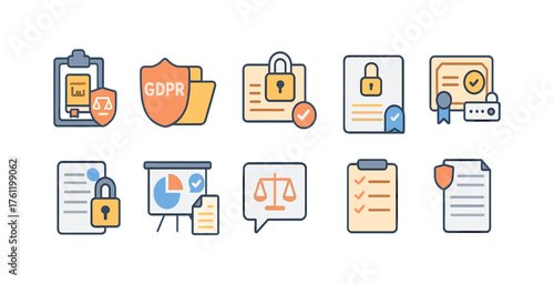 Data security and gdpr outline icon set. Compliance, privacy, protection symbols collection.