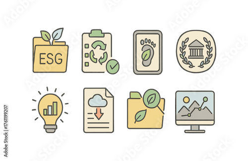 Sustainability and environment icon set. Eco symbols in flat style.