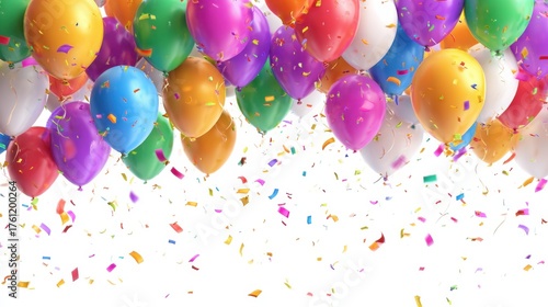 colorful balloons confetti white background party banner