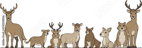 Herd of Deer Illustration Diverse Family of Deer