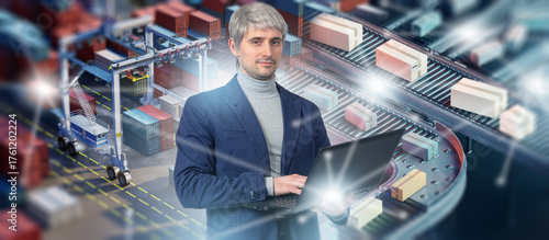 Businessman with laptop ove...