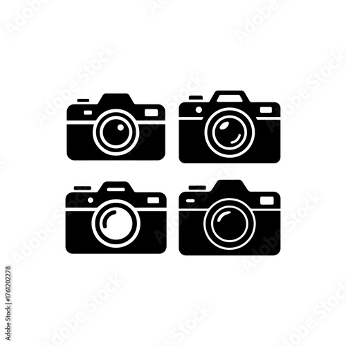 Retro Cameras Icon Vector Set Photography Equipment Graphic
