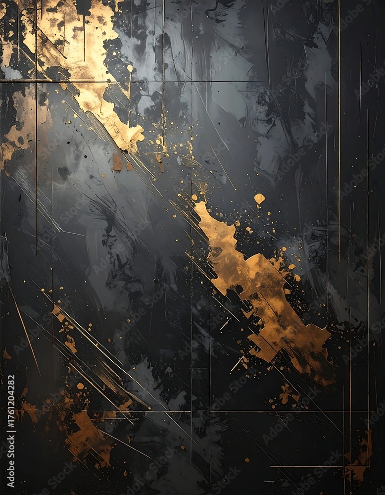 Fototapeta premium Abstract digital art Gray, gold texture with brushstrokes and lines